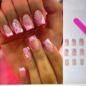 Pink Floral Nail Art Set